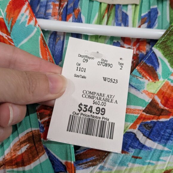 BNWT Sunny Leigh Trp Daydrm Floral Pleated Blouse Mint Green Blue Orange Size 2X - Picture 3 of 7